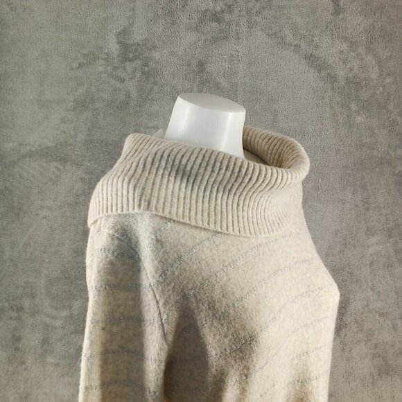 NWOT Style&Co Fall Cozy Cowl Neck Sweater MEDIUM(8-10) Ivory Metallic Stripe - Picture 6 of 13
